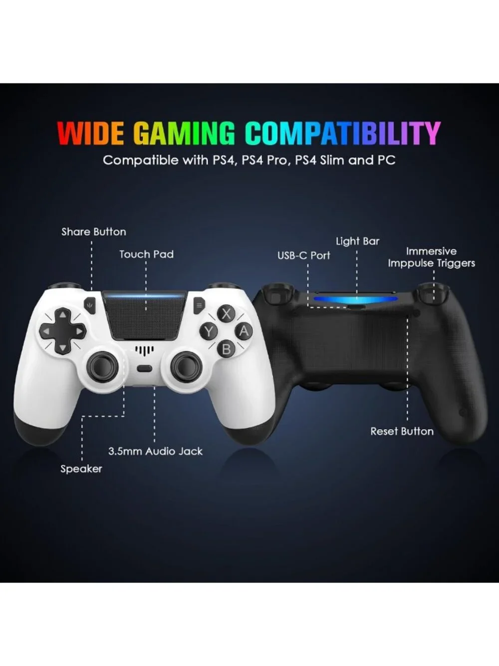 2 Pack Wireless Controllers with Charging Dock for PS4/Pro/Slim - LED Charging